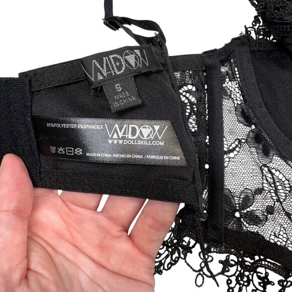 Widow - Dolls Kill Black Lace & Velvet Goth Emo Bralette with Cross Size Small - Picture 7 of 8